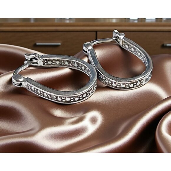 925 Sterling Silver Diamond Accent Inside Outside Drop Earrings Robert Seemann - Picture 2 of 8